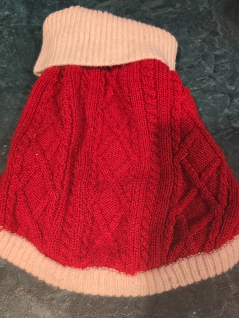 Red Cable Knit Dog Sweater with Cream Trim